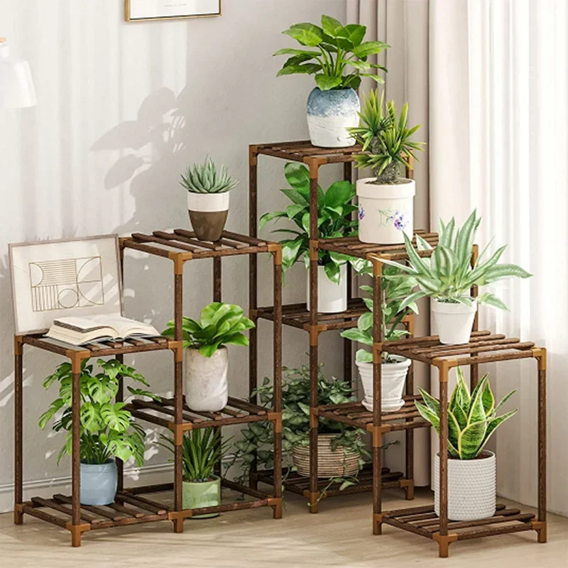 Wood Plant Stand Indoor Outdoor Ladder Plant Display Shelf Balcony Plant Storage Rack Flower Rack Holder