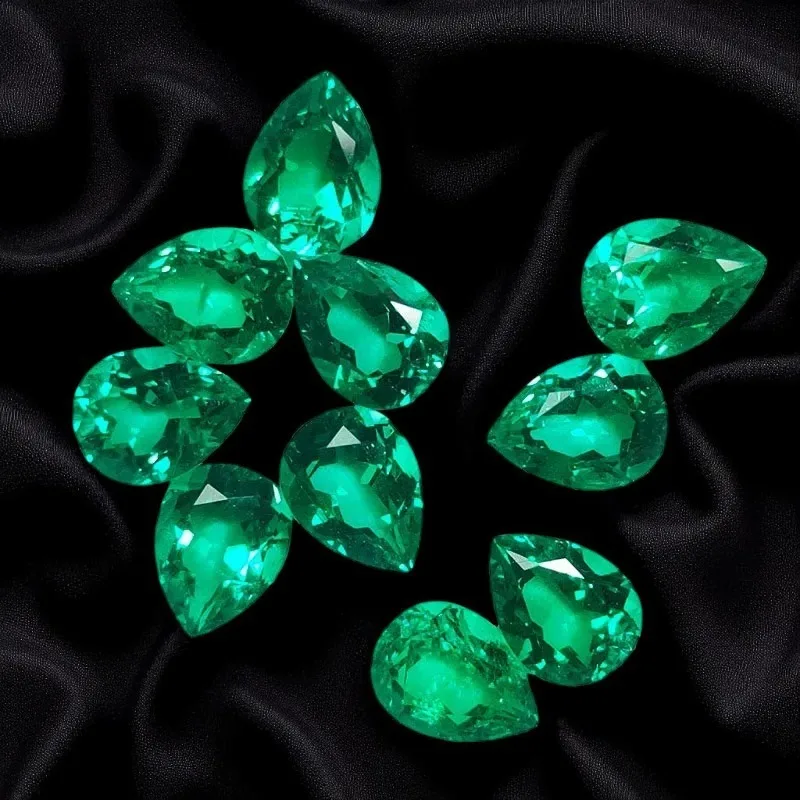 

M-Lab Grown Colombian Emerald Stone Hydrothermal Hand-cutting PearCut Synthetic Emerald Stone with AGLCertificate Daily Matching