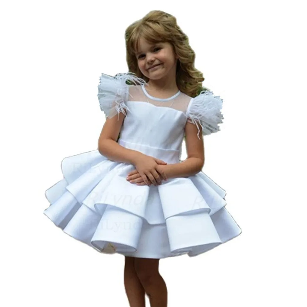 Robe blanche élégante au genou, robe d'été sans manches pour fête d'anniversaire de bébé, robe de mariage pour fille