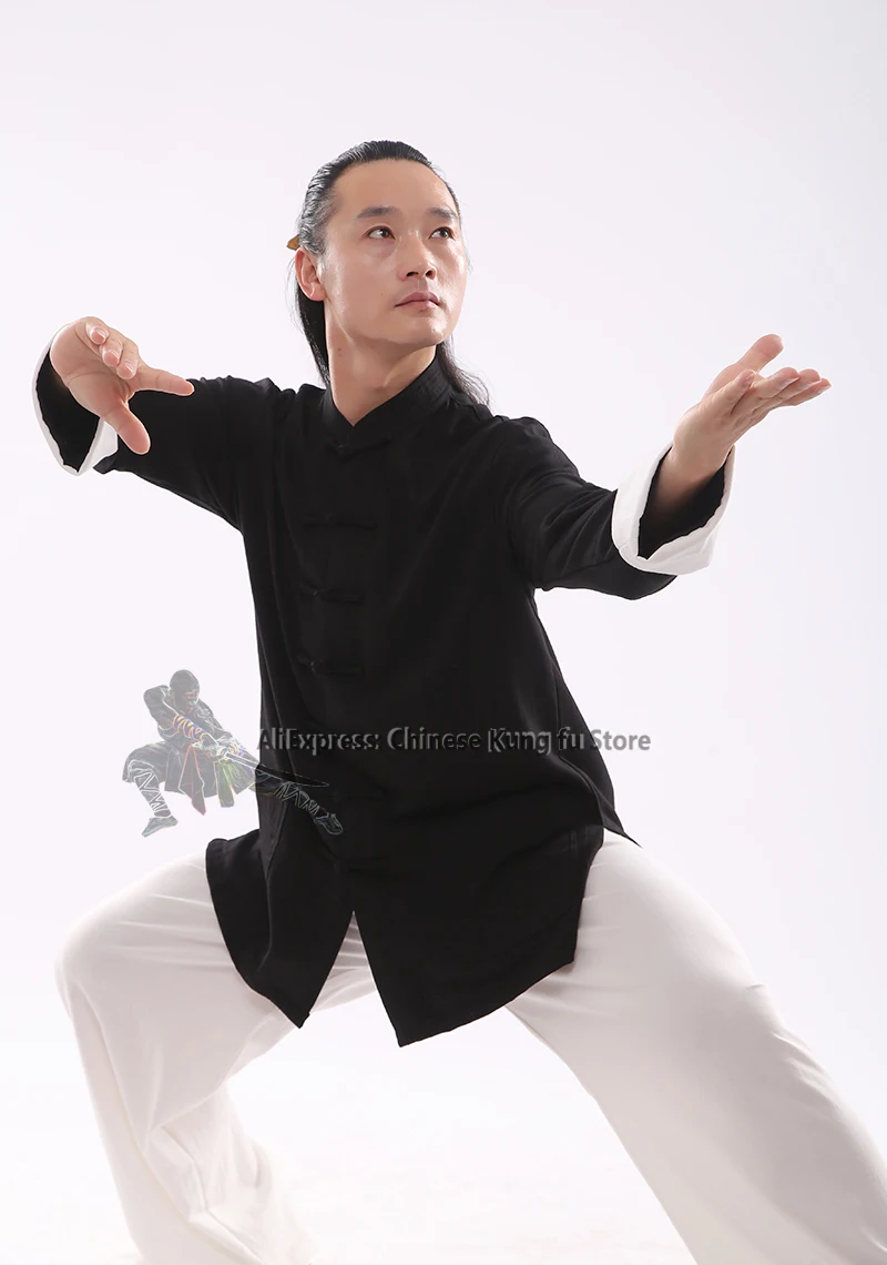 Custom White Cuffs Tai Chi Suit Kung fu Uniform Wing Chun Qigong Meditation Sets 25 Colors view 4