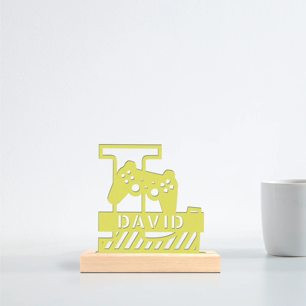 1pc Metal Desktop Ornaments and Decorations Customizable Content Equipped with A Wooden Base Art Decoration, Desktop Decoration view 3
