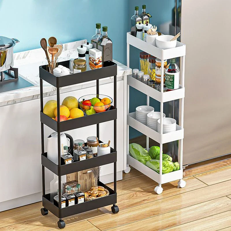 3/4 Tier Rolling Cart Storage Shelf Movable Gap Storage Rack Kitchen Bathroom Large Capacity Organizer Snack Cosmetic Holder