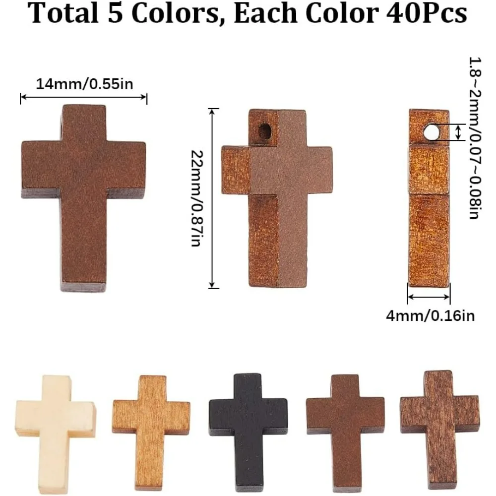 200Pcs Wood Cross Charms Pocket Crosses 0.87x0.55 inch Small Wooden Cross Charm Pendants Christmas Wood Craft Crosses making kit