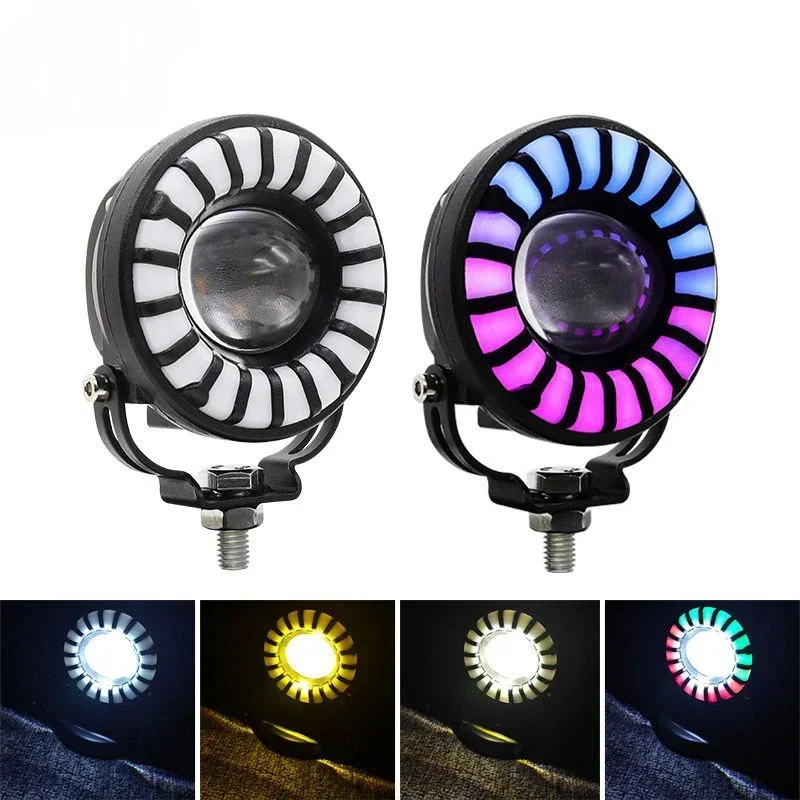 

LED Motorcycle Spotlight Mini RGB Rotating Colorful LED Light Modified Far and Near Integrated Auxiliary Headlight