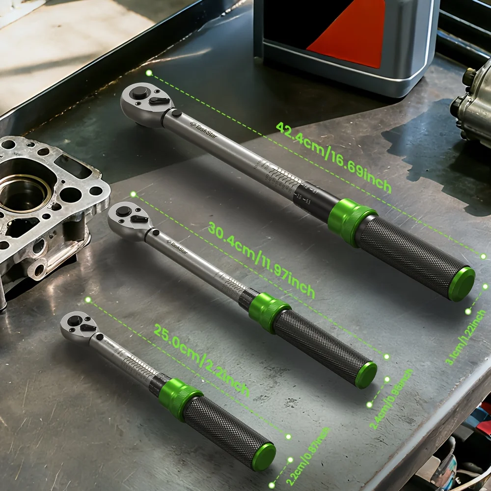 TaskStar 3PCS Preset Click Torque Wrench Set 1/4" 3/8" 1/2" Drive 5-210N.m Dual-scale ±3% High Precision Manual Ratchet Torque Spanner For Car Motorcycle Bike Repair view 7