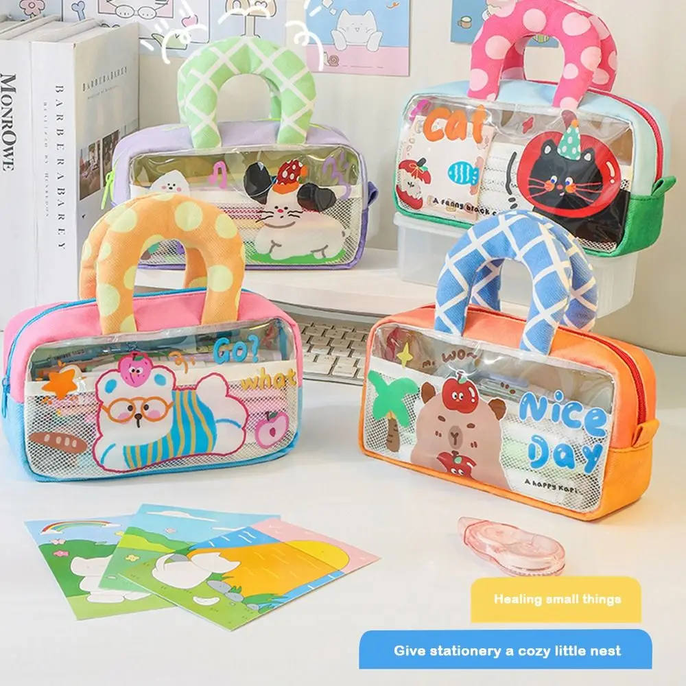 

Cute Large Capacity Pencil Case Handheld Portable Pen Bag Transparent Stationery Organizer School Office