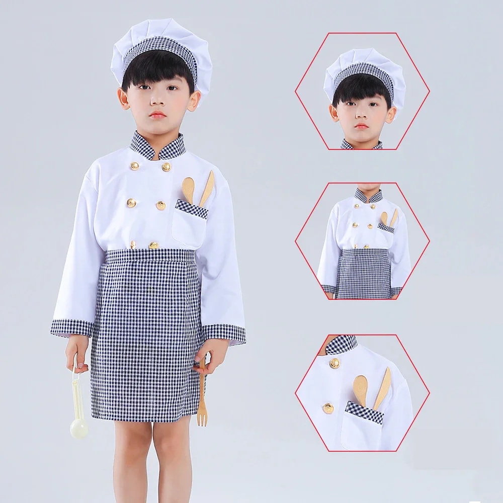 

Kids Chef Costumes Kitchen Role Play Uniform Cook Hat Children Carnival Party Boys Girls Professional Experience Clothing Sets