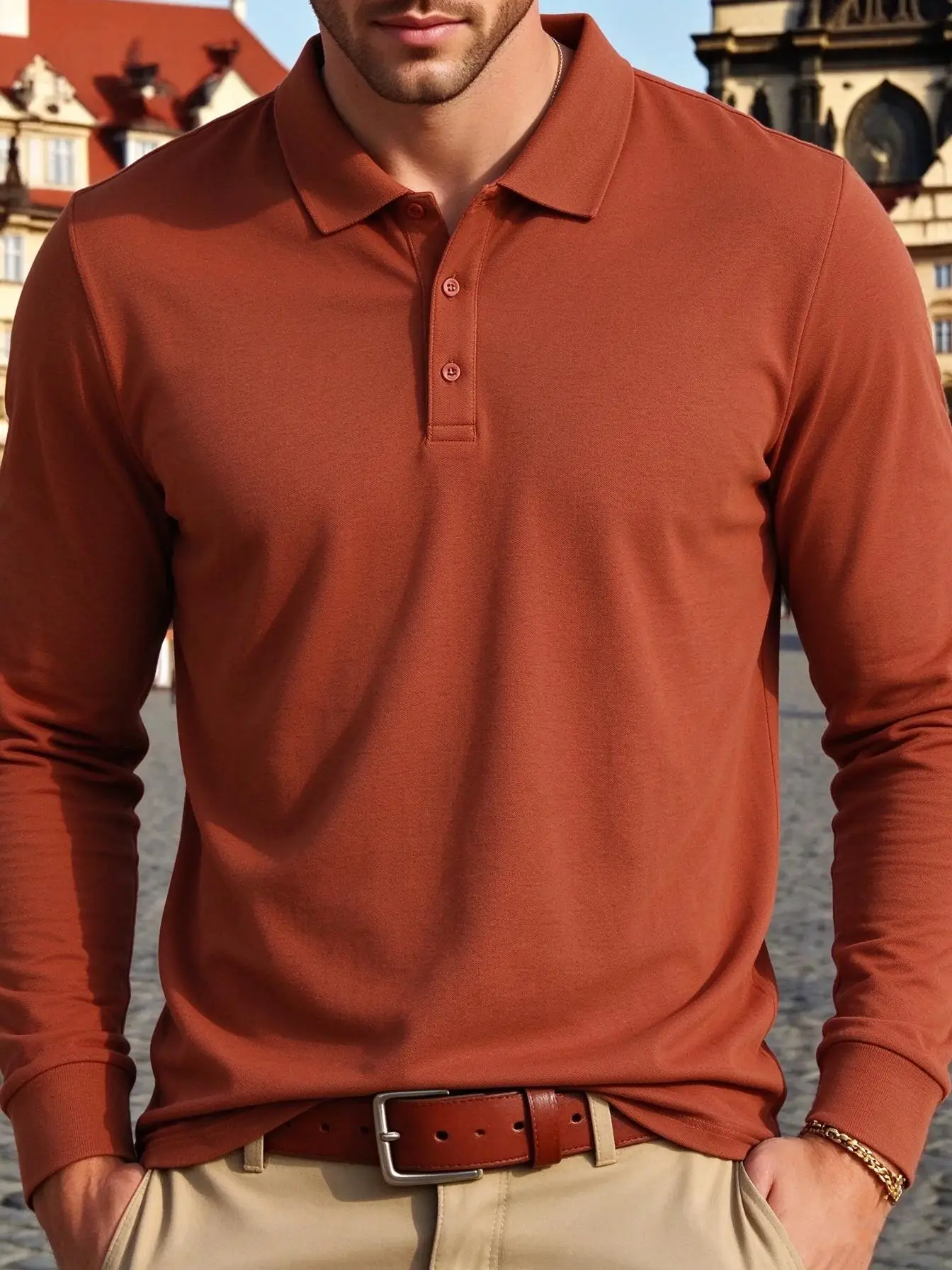 Colour Button Workwear Mens Solid Comfortable T-Shirt Casual Autumn Tops Street Business Polo Shirts Commute Company Long Sleeve