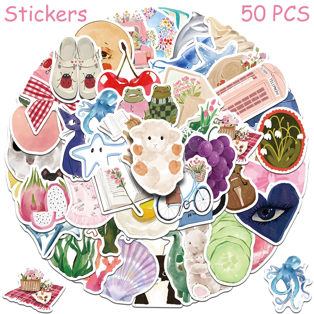 50/100 stuks cartoon aquarel zuivel stickers stickers voor telefoon laptop plakboek bagage helm diy graffiti esthetische stickers
