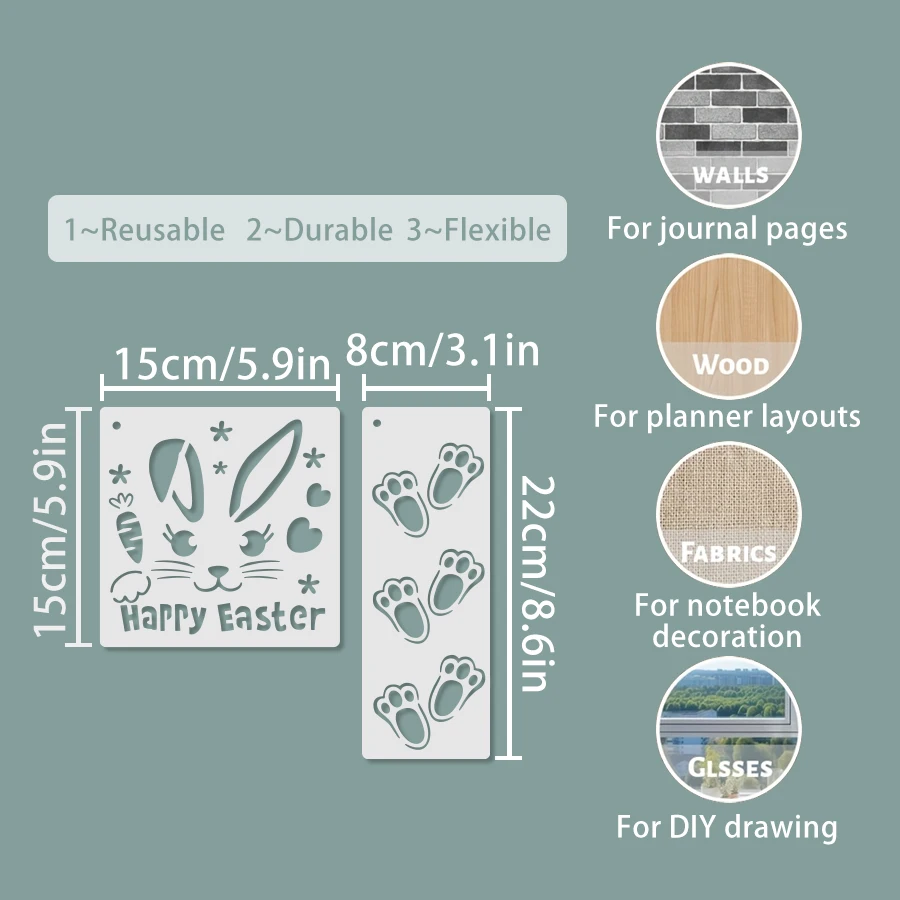 10PCS Easter Stencil Set 5.9x5.9 Inch Bunny Egg Quote Spring DIY Painting Template