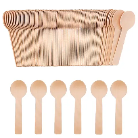 50/100/200Pcs 미니 나무 숟가락, 일회용 시음 샘플링 숟가락, 생분해 성 자작 나무 디저트 숟가락 Best5