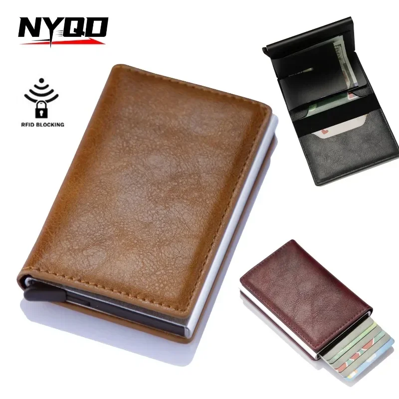 RFID Anti-theft Brush Men Money Bag Purse Aluminum Alloy Card Bag Smart Wallet Pocket Walet Male Holder Carbon Wallet Men