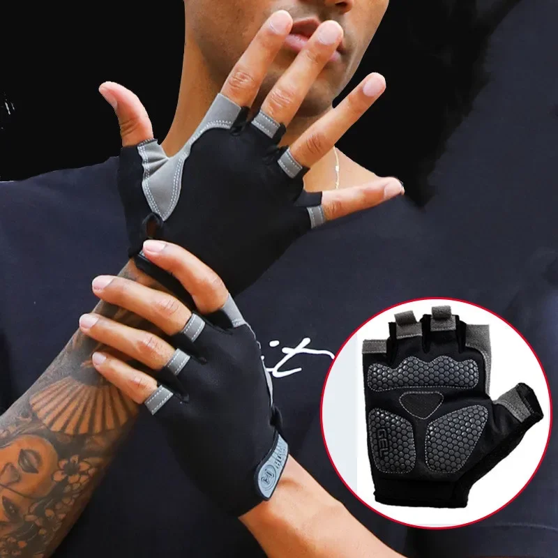 Guantes transpirables de medio dedo para hombre y mujer, mancuernas para gimnasio, culturismo, Crossfit, ejercicio, deportes, ciclismo, bicicleta, antideslizantes