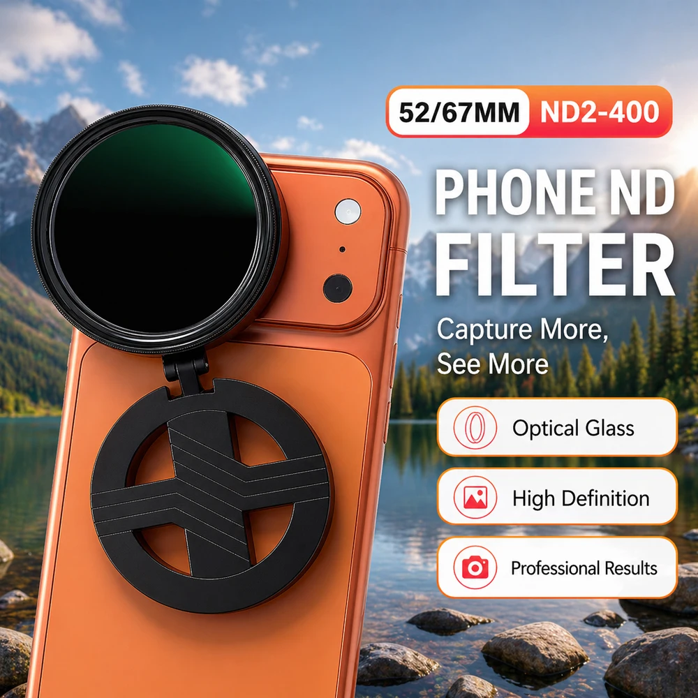 Filtro ND Magnético de 52 mm y 67 mm para Teléfono, Clip Ajustable para Lente de Cámara ND2-400 para iPhone, Android, Fotografía Móvil, Video, Vlog