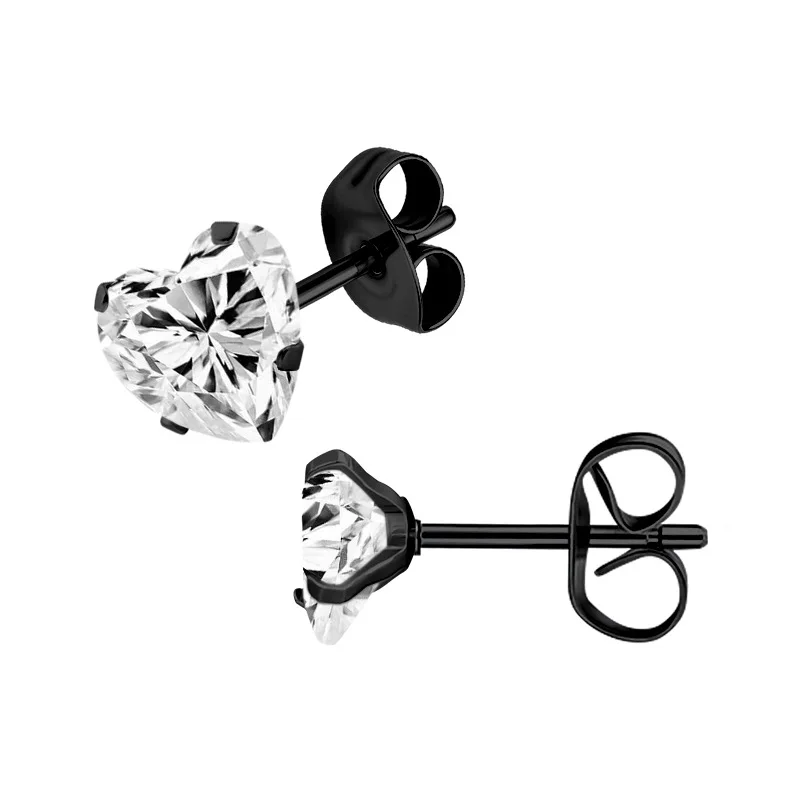 Multilaterale Zirkon-Ohrstecker für Damen und Herren, Schwarz, 316L Edelstahl mit AAA-Zirkonen – Detail 2