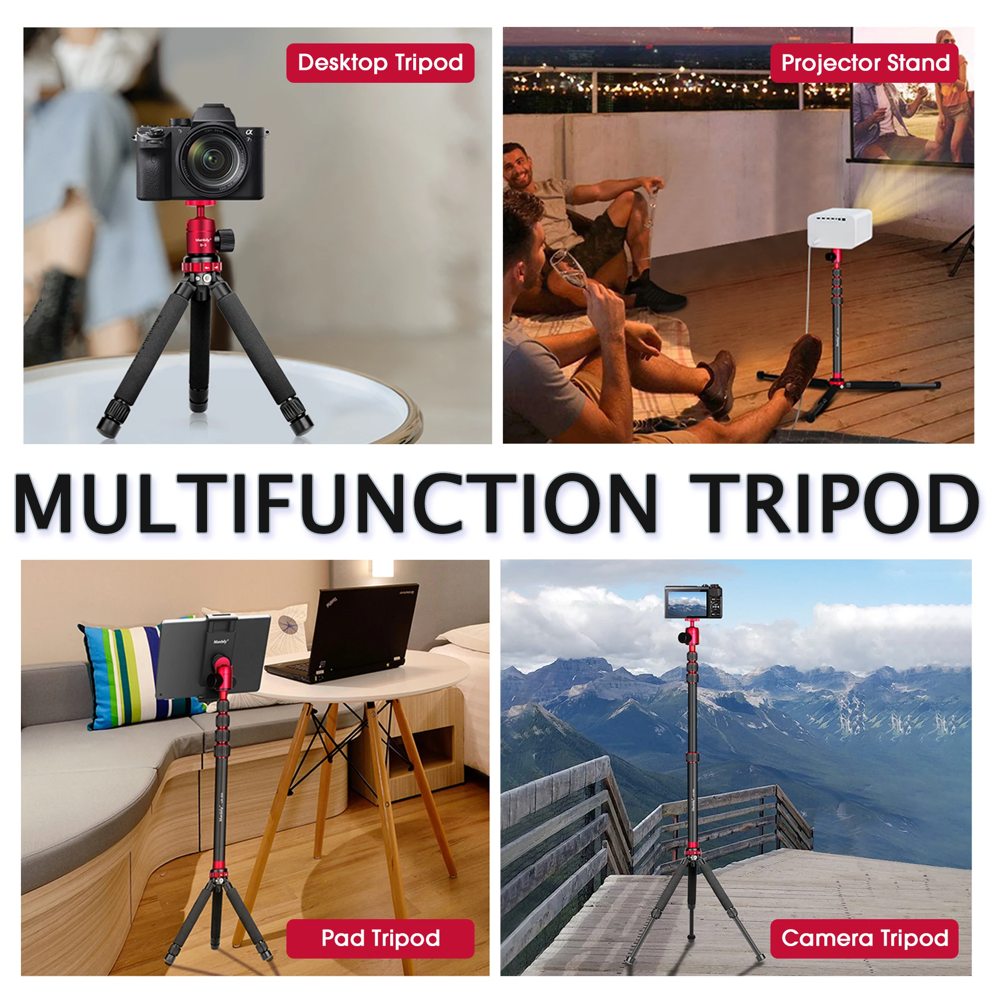 Manbily Desktop Tripod Selfie Stick Extension Travel  Aluminum Portable Handle Grip Stand For DSLR Android iPhone Smartphone