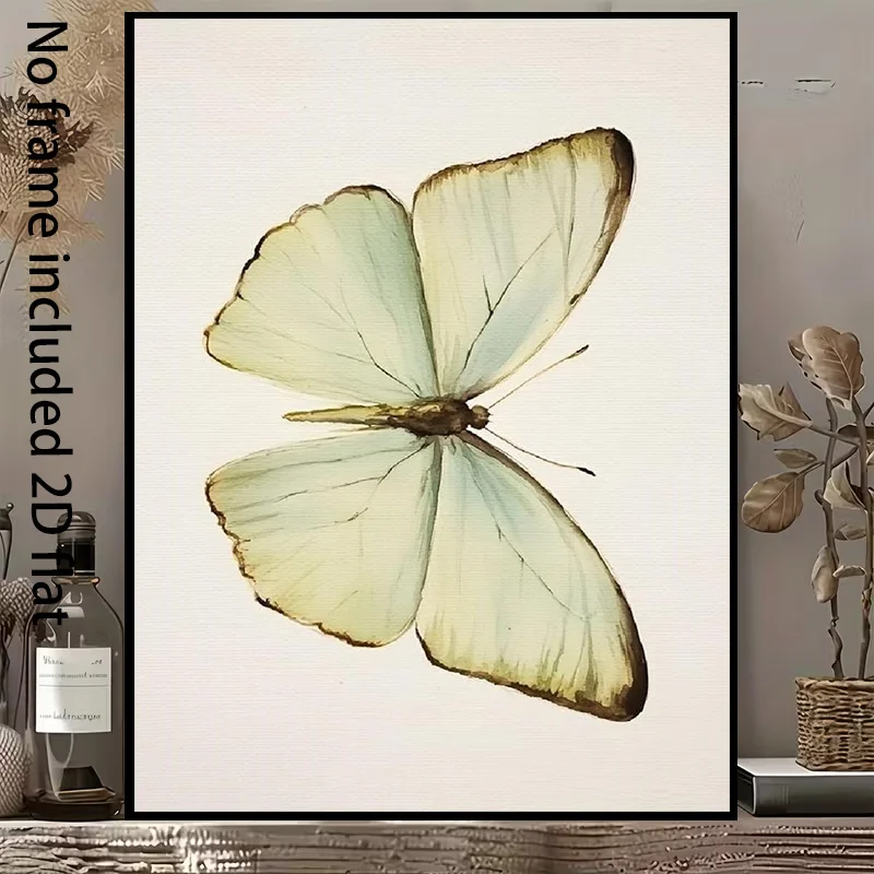 2D Flat, 2D Flat, A 2D Flat Canvas Painting Featuring an Elegant And Subtle Butterfly, Delicately Illustrating The Beauty of
