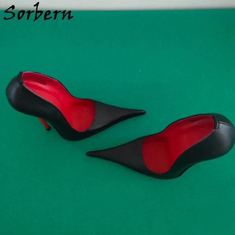 Sorbern 16Cm High Heel Stilettos Women Pump Shoes Real Leather Black Red Heels Pointed Toe Slip On Shoes Custom Colors