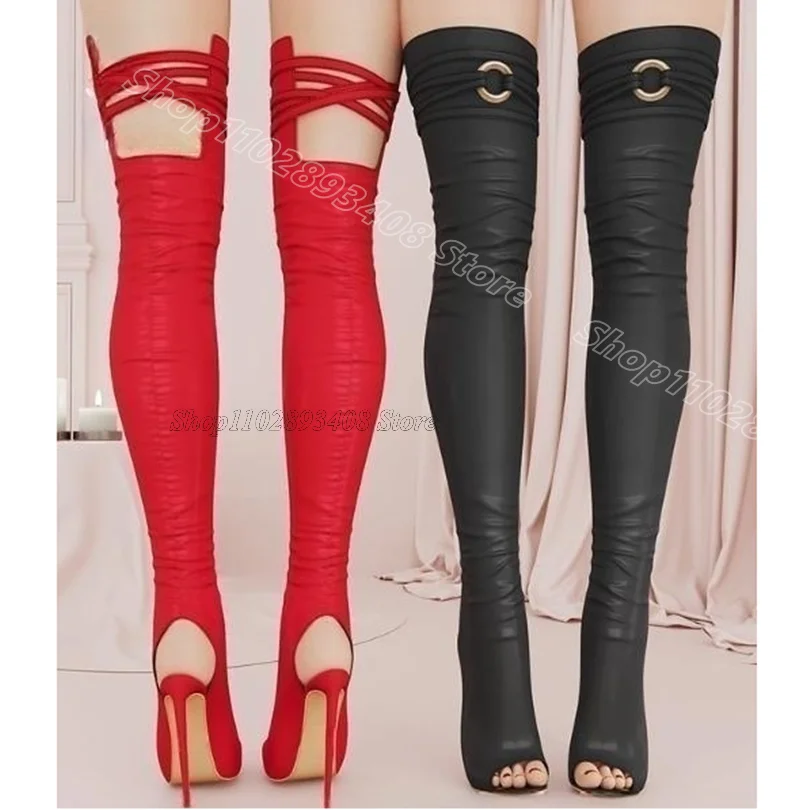 

Red Slingback Open Toe Boots Solid Fashion Buckle British Style Design for Women Casual Dress Sandal Boots Zapatos Para Mujere