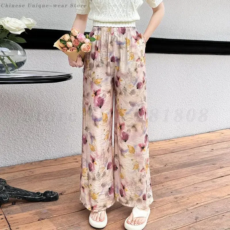 

Women Cotton Sleeping Bottoms Summer Printed Pajama Pants Wide Leg Sleep Trousers Loose Elastic Waist Casual Sleepwear Homewear