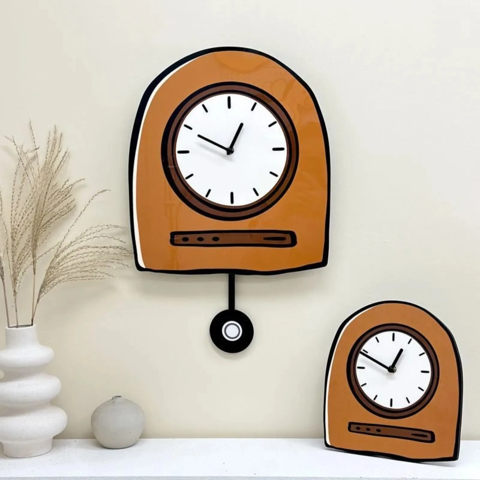 Modern Wall Clock Nordic Minimalist Cute Cartoon Silent Pendulum Clock Creative Home Decor Living Room Aesthetic Room Decoration