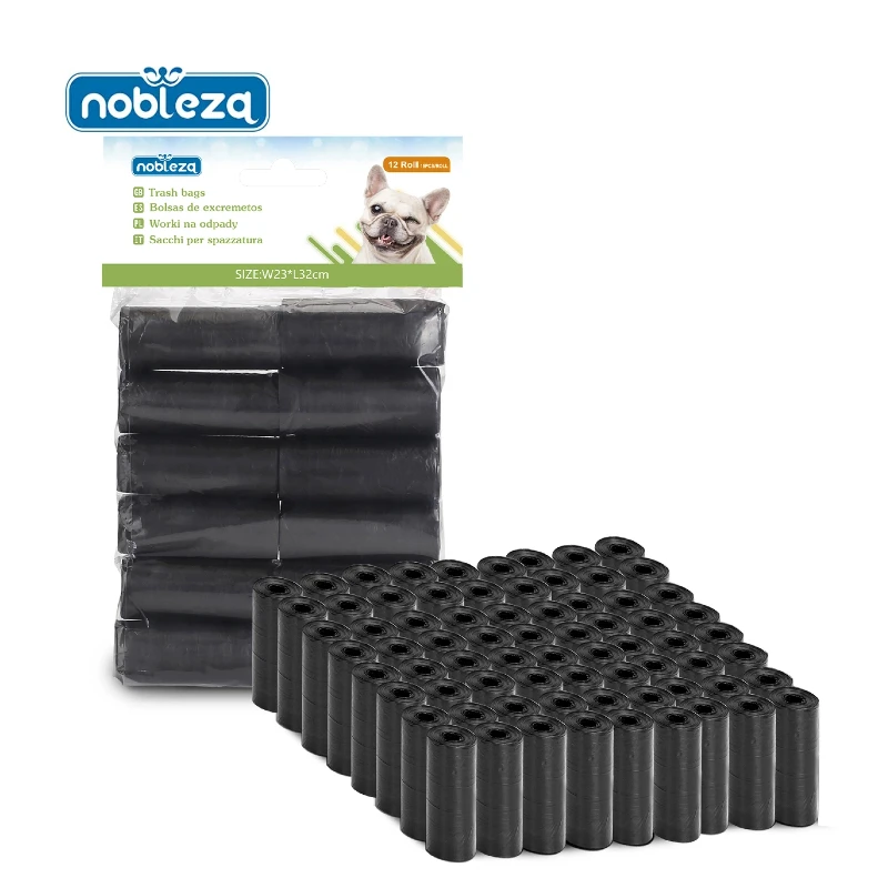Nobleza Bolsas Caca Perro, 1080 Unidades Bolsas Excrementos Perros, Extra Grueso, Fuerte y a Prueba. 12 Rollos por Pack, 72 Rollos , Color Negro