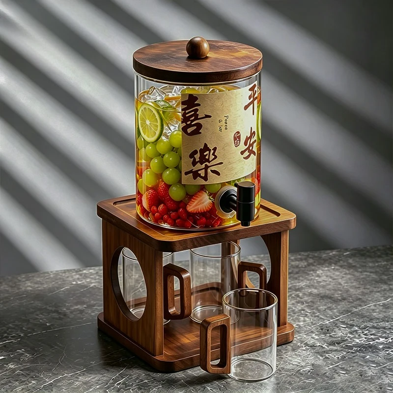 Vintage Style Design Glass Juice Dispenser with Faucet Large Capacity Heat Resistant Water Pitcher Jug for Cold Hot Drink Set