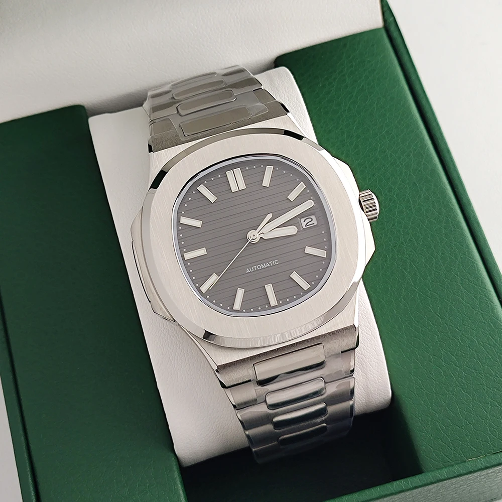 Orologio da uomo da 40 mm, cassa in acciaio inossidabile, movimento meccanico NH35, adatto per l'installazione di accessori per orologi Nautilus