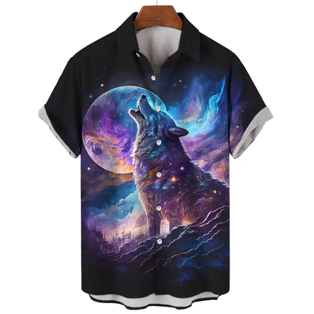 Stylish Short Sleeve Shirt For Men Wolf Graphic 3D Sublimation Oversize Men Shirts Casual Elegant  Summer Trendy  Men\'s Clothing