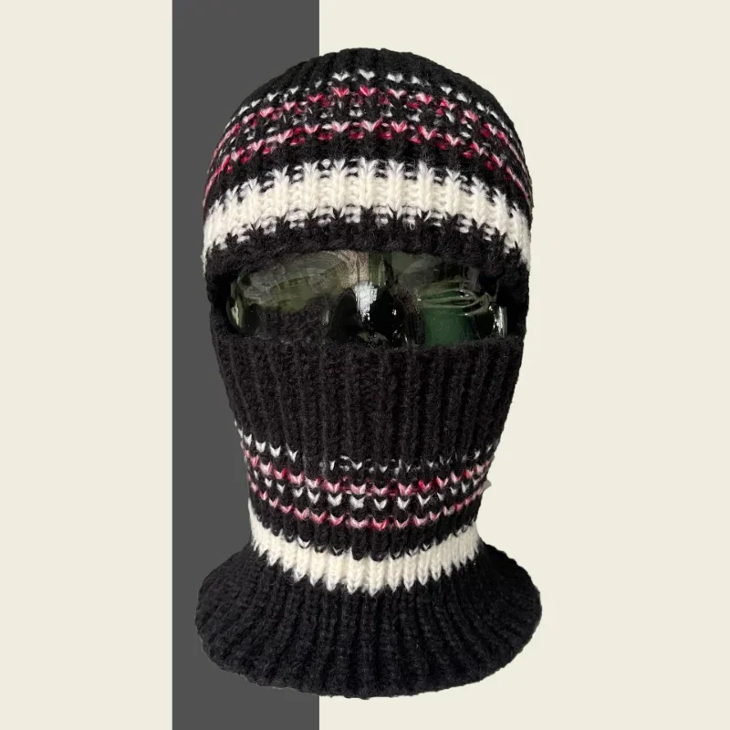 Korea Winter Tide Color Matching Balaclava Hat Women Warm Ear Protection Neck Protection Integrated Men Knitted Skull Beanie Cap