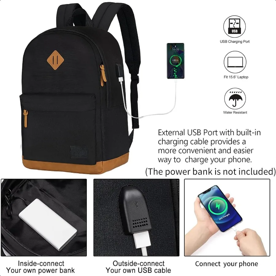 Mochila grande para laptop de viagem com porta de carregamento USB para homens e mulheres Mochila escolar clássica para meninos e meninas Bolsa de trabalho 18 polegadas