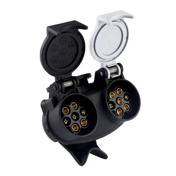 13-poliger auf 7-poliger Euro-Anhänger-Schlepp-Adapter für Wohnwagen mit zwei Steckdosen