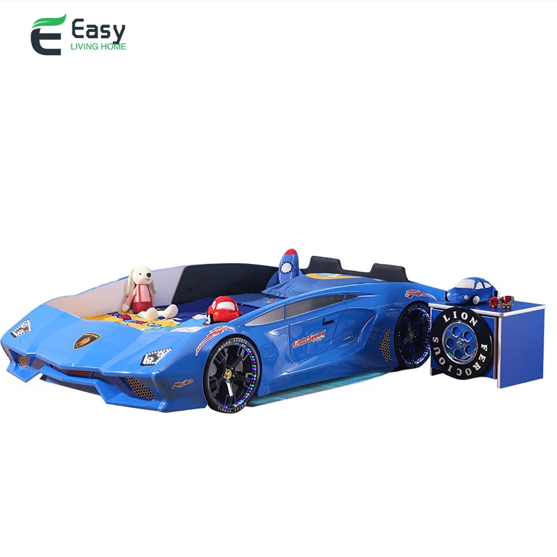 أثاث المصنع سرير سيارات سباق للأطفال حديث للبيع مع مكبر صوت للسيارة وموسيقى