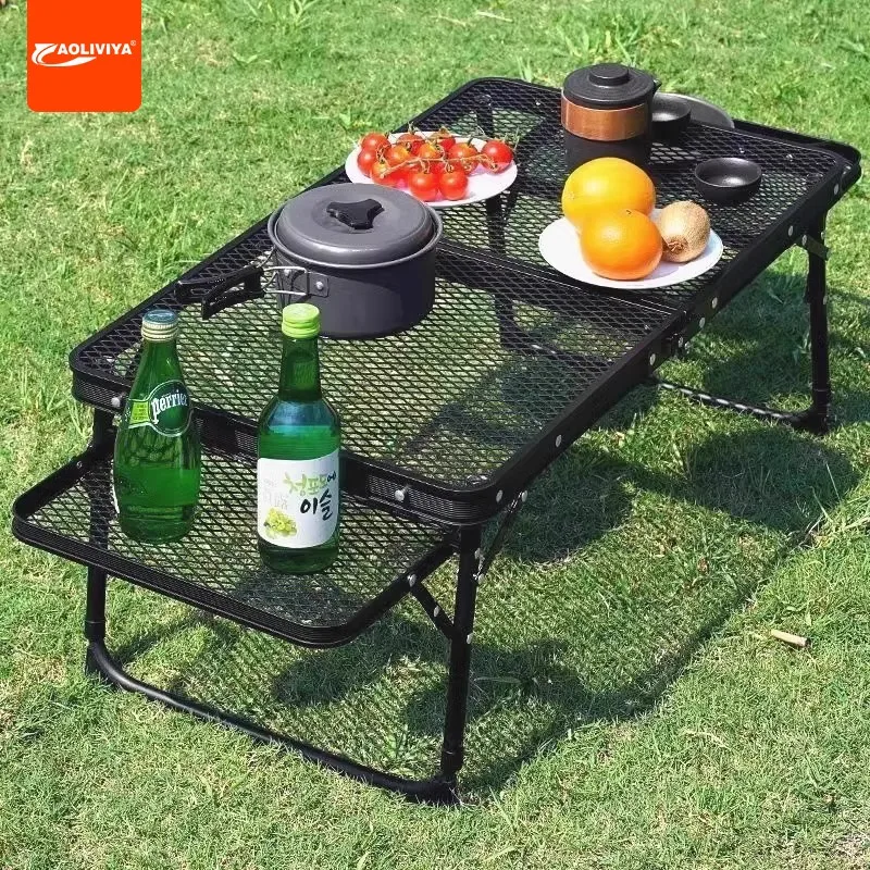 AOLIVIYA Outdoor Folding Mesh Table Multipurpose Iron Mesh Mini BBQ Table Portable Picnic Camping Equipment Small Table