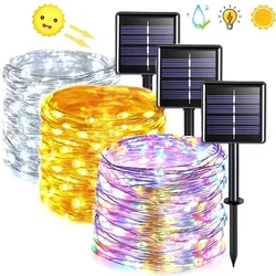 Guirnalda de luces LED solares para exteriores, guirnalda de hadas impermeable para jardín, Navidad, boda, fiesta, luces decorativas para el hogar, 7M, 12M, 22M, 32M