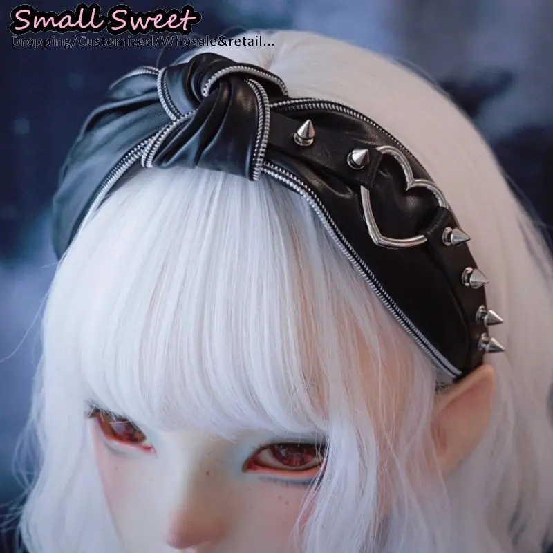 

Y2K Punk Goth Zipper Headwear Women Tie a knot Headband Girls Rivets Hair Bands Cosplay Headdress Subculture Y2K Girl Hair Hoop
