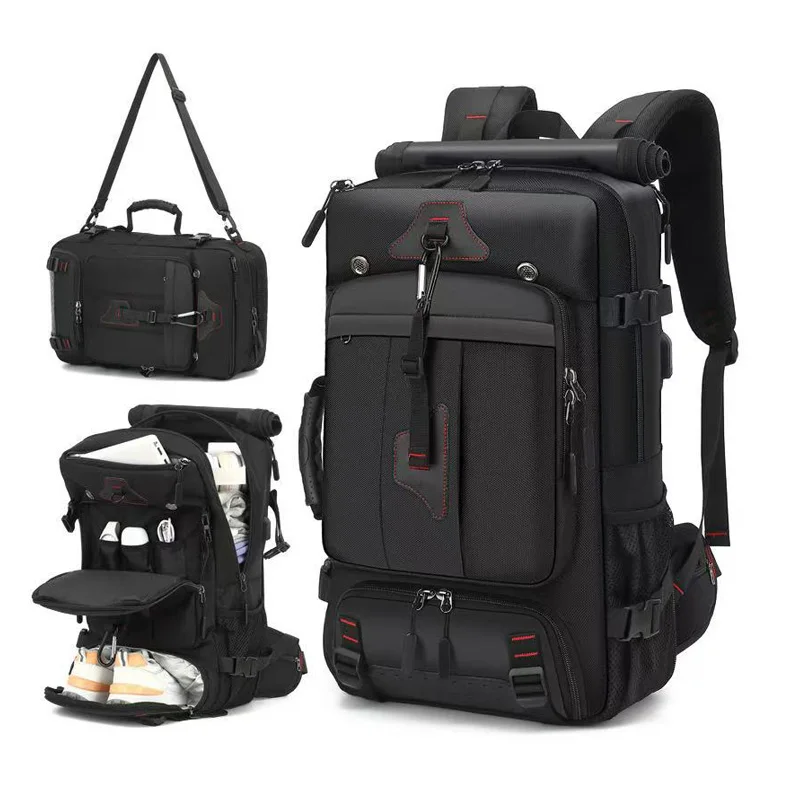 Large Capacity Travel Backpack, Convertible Luggage Compartment with Independent Shoe Compartment, 15.6-Inch Laptop Compartment