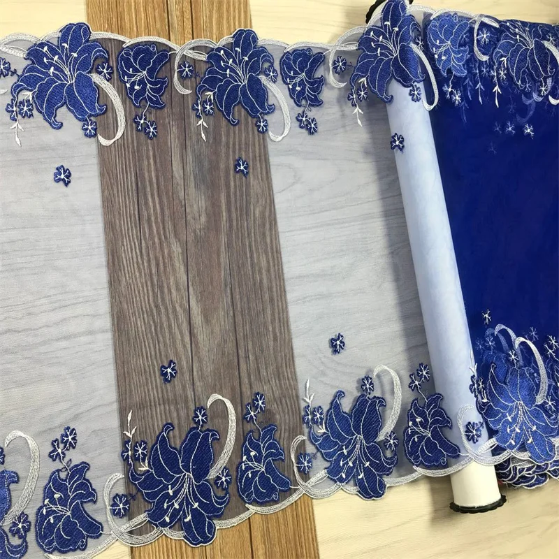 Cristal Blue Embroidered Mesh Lace Trim DIY Lingerie Sewing Accessories Floral Embroidered Net Lace for Dress