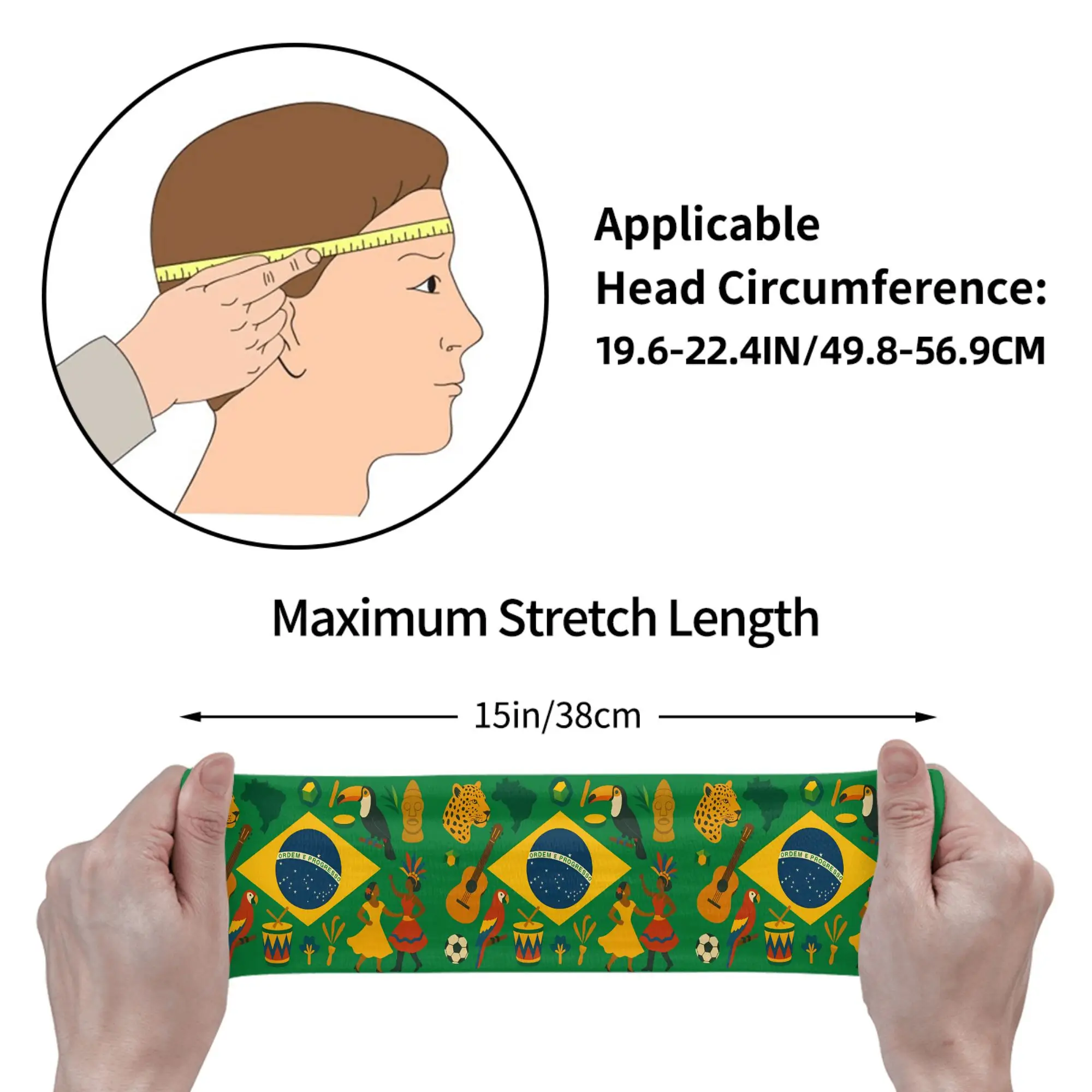 Brazil Tropical Carnival Culture Flag Print Elastic Sports Sweat Headband Breathable Hair Band For Brazilian Supporters