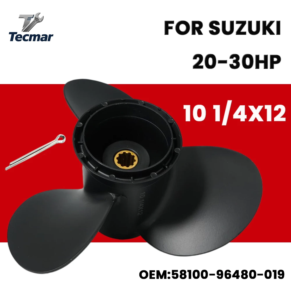 

10 1/4X12 Outboard Propeller Boat for SUZUKI 20HP 25HP 30HP Aluminum Alloy 3 Blades Black 10 Spline Tooth 58100-96480-019