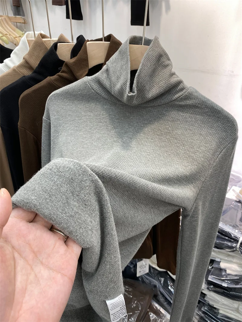 

End of Year Women's Long Sleeve T-Shirt High Collar Base Shirt Versatile Top Cotton Polyester Blend Korean Style Loose Fit