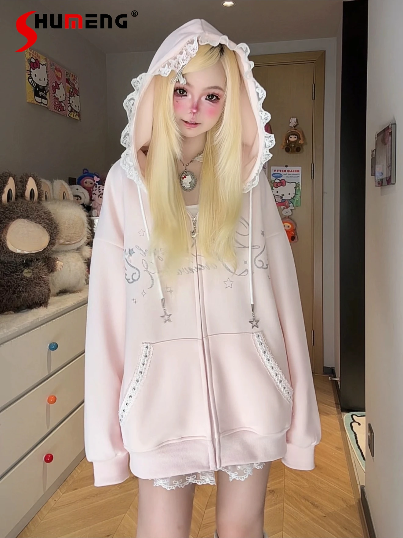 

Subculture Japanese Cute Girl Sweet Cool Fashion Jacket Spring Autumn New 2025 Student Y2K Black Hooded Coat Women's Outerwear