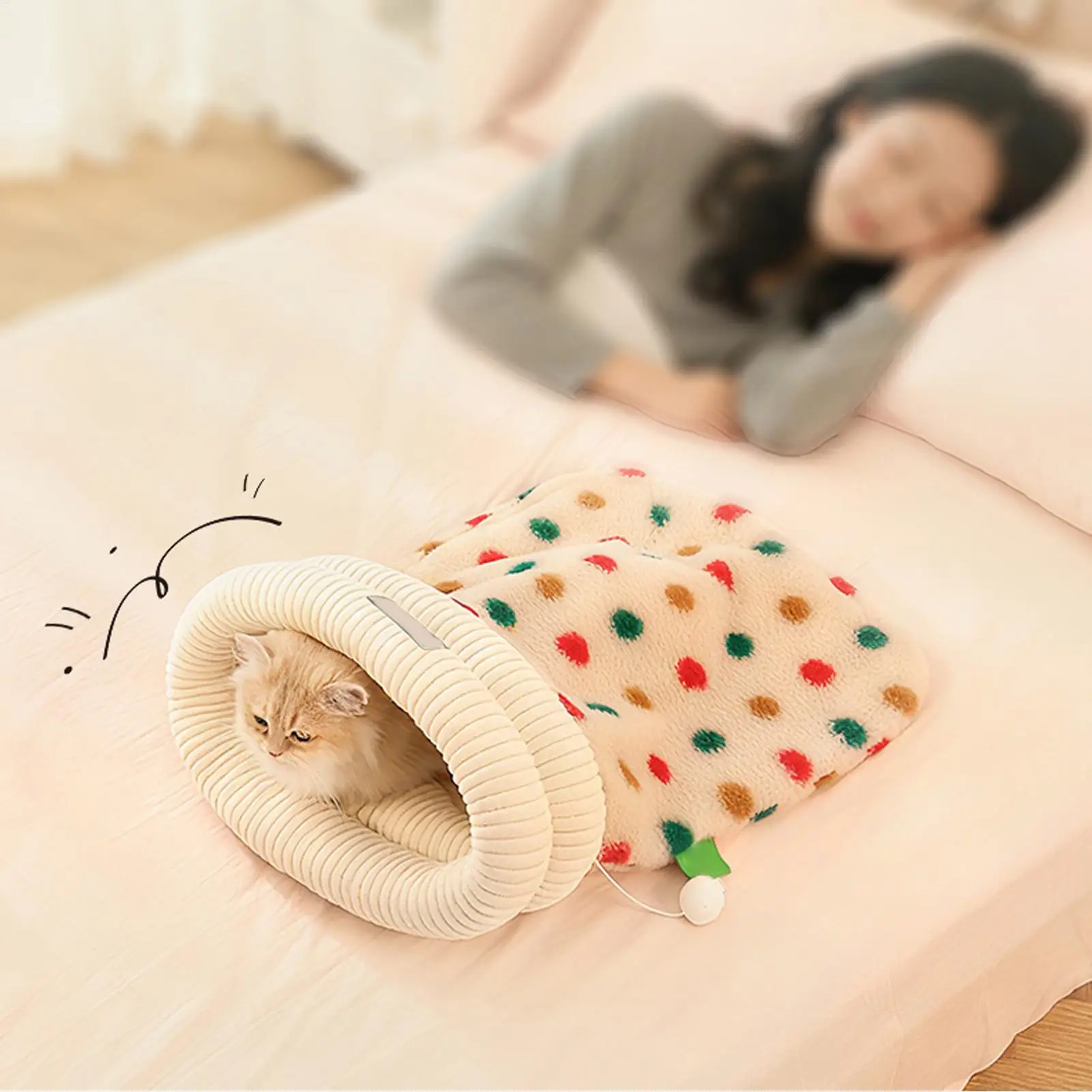 Indoor Cat Sleep Bag Enclosed Sleeping Cuddle Bed Winter Indoor Cat Cave for Home Farmhouse Apartment Bedroom Christmas New Year