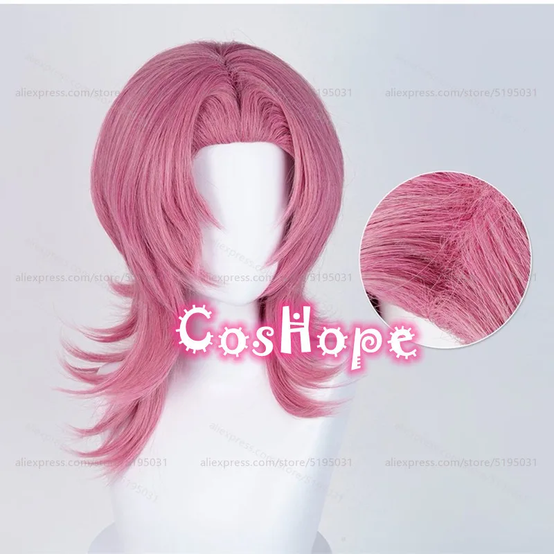 Saja Boys Romance Cosplay-Perücke, 48 cm, kurze dunkelrosa Perücke, hitzebeständige synthetische Perücken für Halloween, Karneval, Kostüm