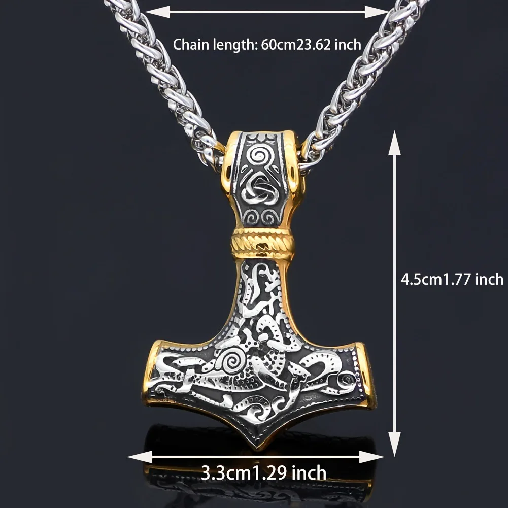 New French Cool Nordic Viking Pirate Odin Triangle Knot Thor Hammer Men's Necklace Handsome Fashion Original Men's Pendant Y2K