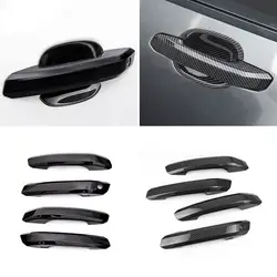LHD For Audi A4 B9 A5 2017 2018 2019 ABS Car Exterior Door Handle Doors Bowl Cover Trim Carbon Texture/ Bright Black Accessories