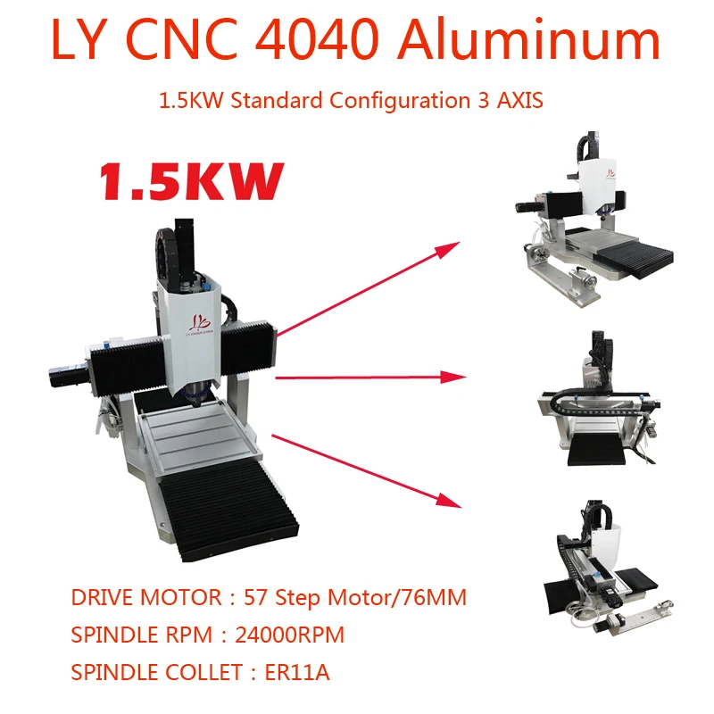 LY DIY CNC Carving Engraver 4040all Aluminum Alloy 1.5KW 3 Axis CNC Router Milling Machine Support Upgrade Stepper Servo Motors