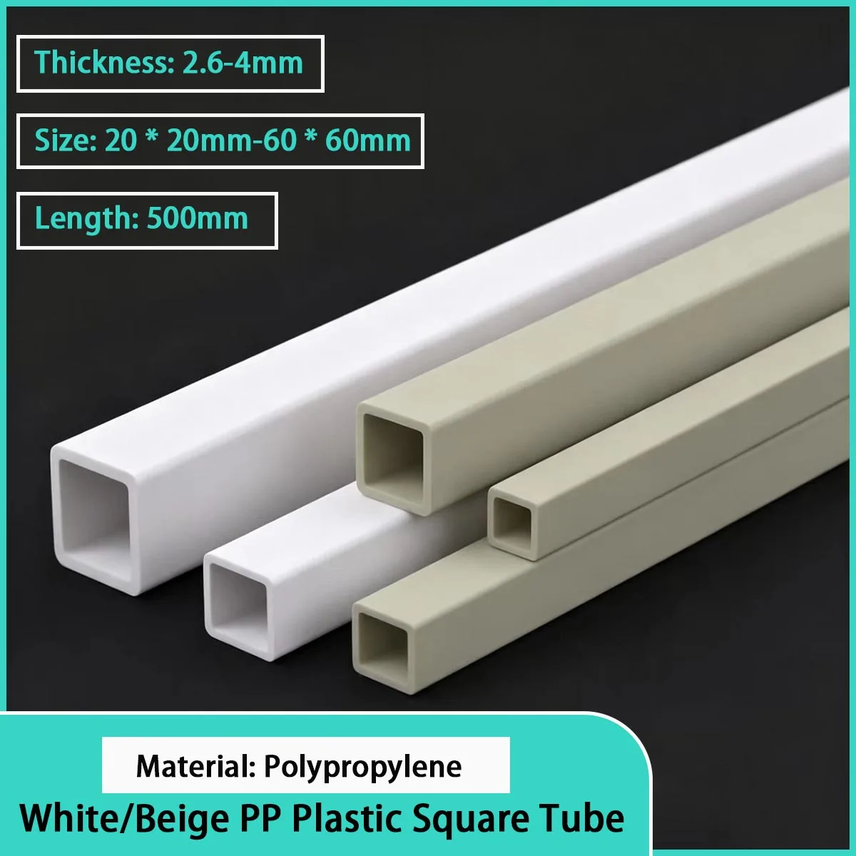 Size 20*20mm-60*60mm white/beige PP plastic square tube for equipment frames, fluid conduits, etc