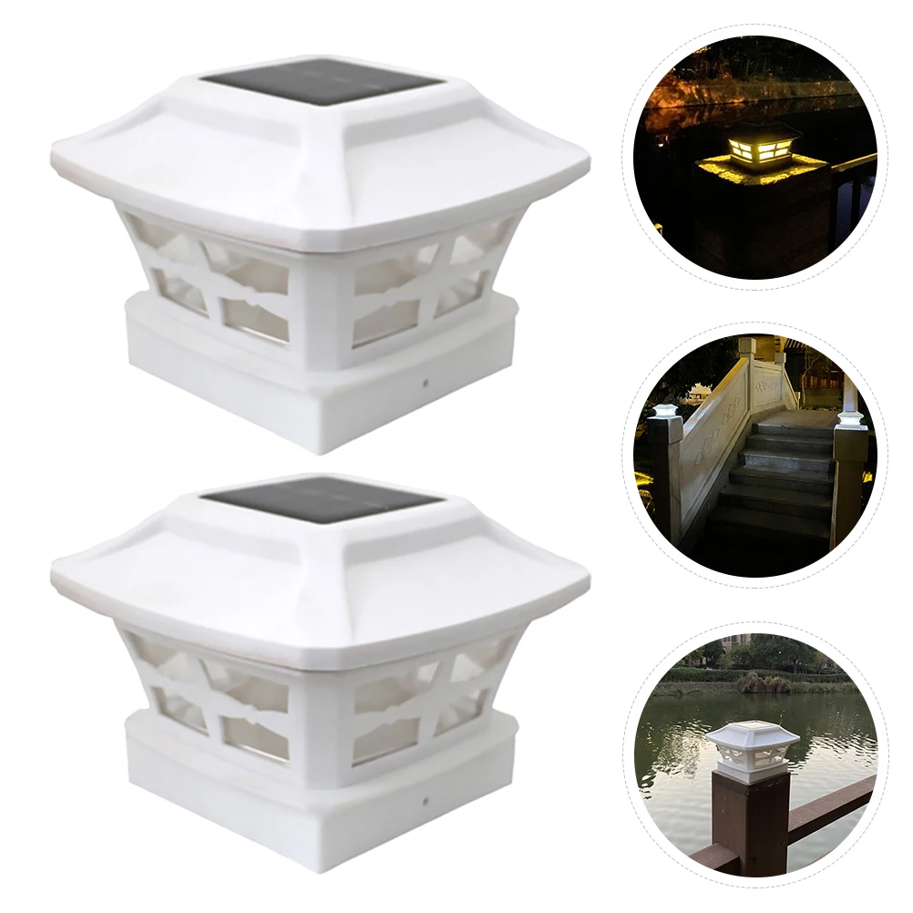 

2 Pcs Solar Post Lamp outside Lights Pillar Lighting Tool LED Garden
