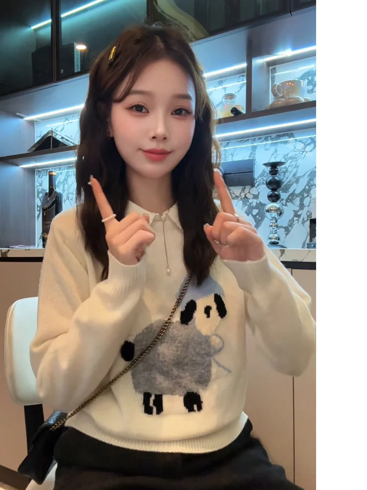 

Xuanxuanchen Women's 00 Wool Base irt 2025 New Sle oulder Knitted Sweater Casual Soft Long Sve Ne Winter Fas...